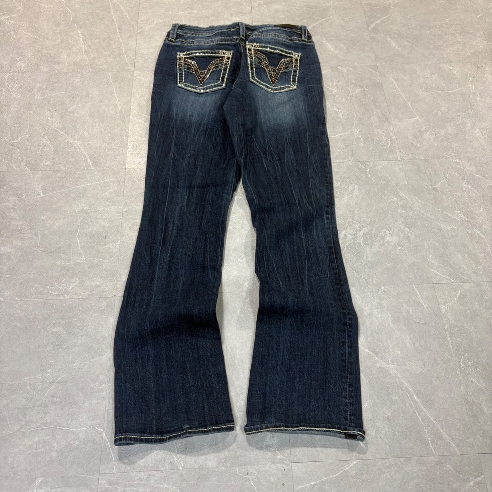Vigoss Slim Boot Jeans Dark Wash Embroidered Sequin Pockets Size 6 4373